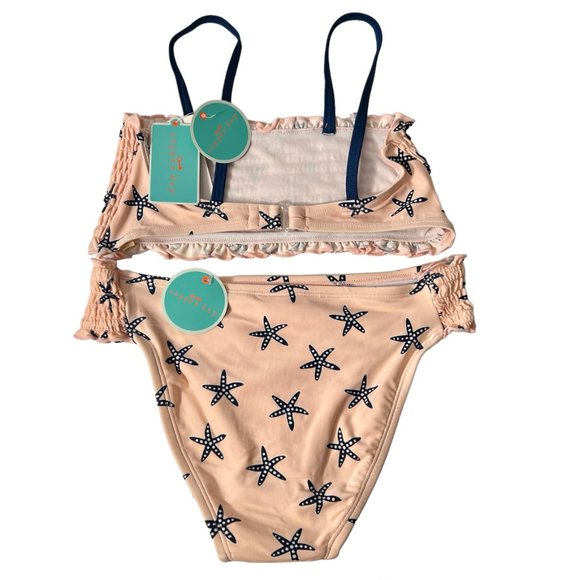 COPPER KEY GIRLS Ruffled & Light Pink Blue Star Fish Hawaiian Bikini – Girls 16 - Picture 3 of 4